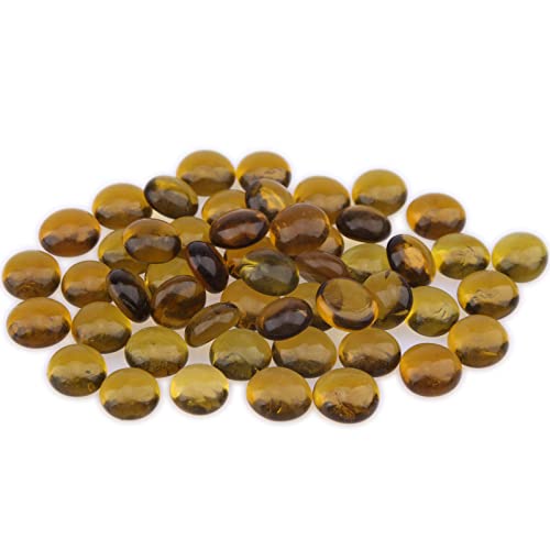 Meschett 50PCS Mini Glass Gems,Yellow Green Mancala Stones Flat Bottom Marble Beads for Home Decorative Art Craft Vase Filler(0.5"~0.7")