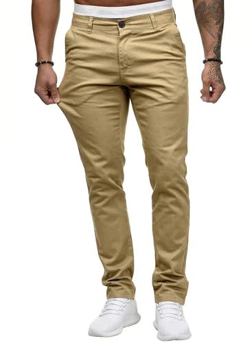 Image of HUNGSON Mens Chinos Dress Pants Slim Fit Stretch Business Casual Golf Work Slacks Trousers
