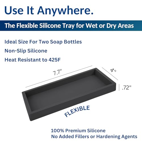 Spacewiser Countertop and Vanity Tray – Small 7.7” Silicone Tray, Soap Dispenser Trays, Bathroom Trays, Kitchen Soap Holder Sink Organizer Counter Caddy for Soaps Bottle Keys, Sponge Holder Dish Black by Spacewiser - Used condition - Image 3