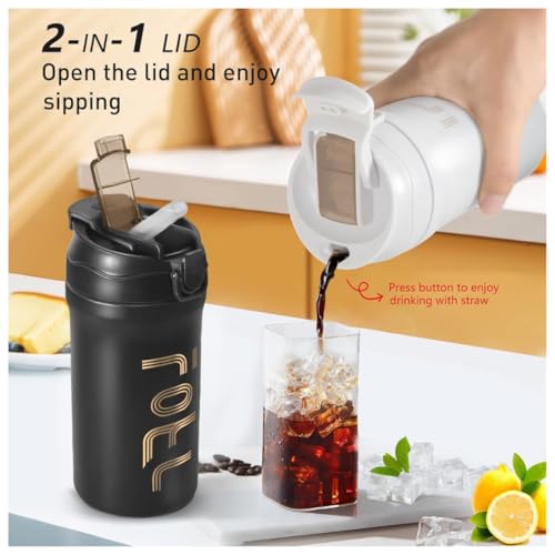 Image of Insulated Coffee Tumbler 600ML - Grey | Stainless Steel Vacuum Travel Mug with Lid | Double Wall Leak Proof Thermal Cup for Hot & Cold Drinks | Reusable Office, Home & Car Use
