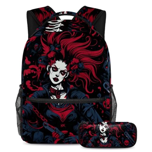 Ensemble de cartables punk tête de mort multicolore avec grand sac à dos de jour