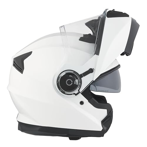 Casco Moto Modulare BHR 836 FLIP-UP, Casco Moto Apribile Omologato ECE 22.06 Con Schermo Parasole, Doppia Visiera Antigraffio e Sgancio Micrometrico, Utilizzo Touring e Cittadino, Bianco XL
