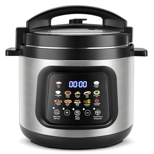 KOMORE 12-in-1 Electric Multi-Cooker 6L with Digital Display Multi Cooker Stainless Steel Slow Cooker Rice Cooker Steam Sauté Yogurt Maker Timer Keep Warm Dishwasher Safe