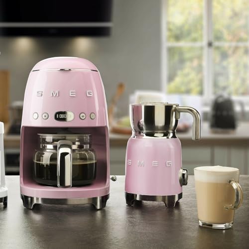 Image of SMEG Retro 50's Style Milk Frother with 2 Disks 6 Preset Programs Hot or Cold Frothing and Induction Heating (Pink)