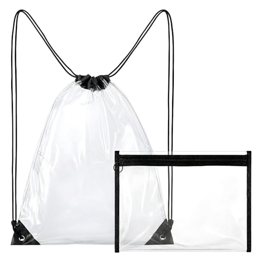 Josojoou 2 Stück Durchsichtige Tasche Transparente Beutel Mit Kordelzug Und Kleiner Innentasche Kleiner Turnbeutel Rucksack Aus Wasserdichtem Pvc Für Konzerte Baseballspiele Festivals Strand