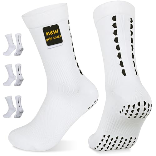 PERMANENTLY001 Chaussettes de football antidérapantes hommes femmes chaussettes de compression respirantes et à séchage rapide cyclisme rugby pilates basket-ball course randonnée 36-43 blanches M 3P
