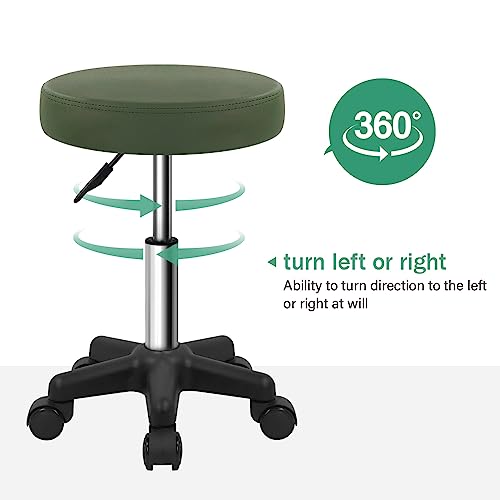 Image of FURWOO Round Rolling Stool Height Adjustable Stool with Wheels for Spa Salon Massage Green