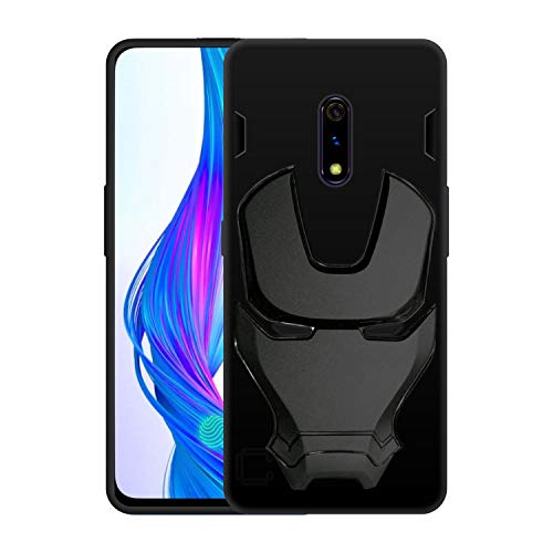 Image of COVERLY Official 3D Touch Feel Trending Avengers Logo Mask Soft Rugged Grip Silicone Iron Man Super Power Cartoon Movie Engraved Silicone Matte Back Cover for Realme X (6.53 inch) - Black