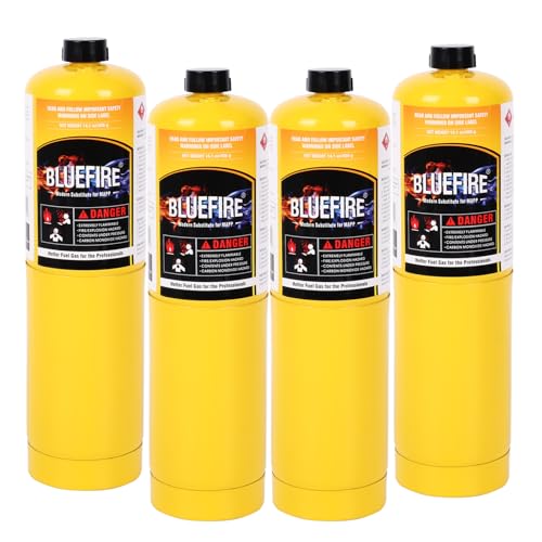 BLUEFIRE Modern MAPP Gas Cylinder, 14.1 oz, Hotter than Propane! Variation of Quantity Bundles Available (4)