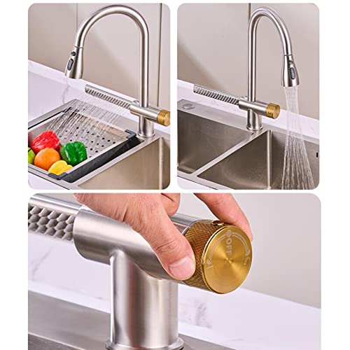 Robinet mitigeur de cuisine en acier inoxydable gris à effet cascade - 5