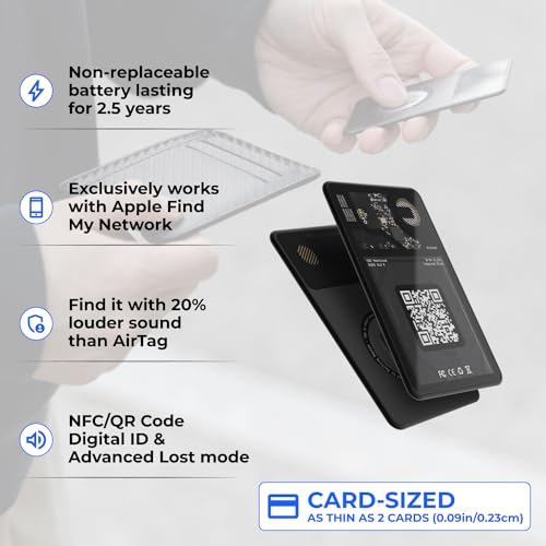 Rolling Square Aircard - Bluetooth Tracker Item Finder, NFC Tag + QR Code Business Card, Compatible with Apple Find My, Locator for Wallets, Luggages, Backpacks, Battery Life 2.5y, Ultra Slim 2.2mm