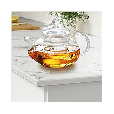 Sun's Tea 22oz (600 ml) Ultra Clear Borosilicate Glass Teapot with See-thru Glass Infuser - For Loose Tea, Bagged Tea, Flowering Tea and Herb Tea Cover