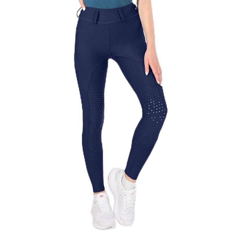 Legging d'équitation femme taille haute avec poche téléphone portable en maille élastique
