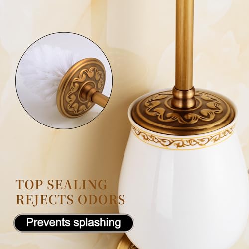 Image of Wall Mounted Bathroom Toilet Brushed Holder Set, Antique Brass Pattern Carving,Brushed Bronze