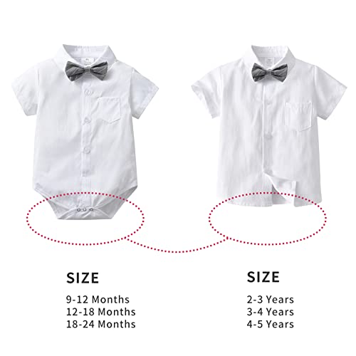 Image of Volunboy Baby Boy Formal Short Set Toddler Summer Gentleman Outfit Kid Short Sleeve Bowtie Shirt Suspender Shorts Suit