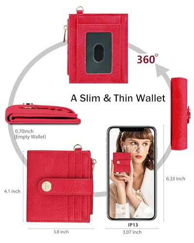 Image of Keychain Wallet Wristlet for Women,RFID Small Wallet | Wallet Wristlet with Zipper Coin Pocket,Vegan Leather Card Wallets for Women, 2 ID Window,Gift