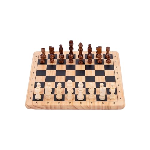 Engelhart - 150235 - Juego de Ajedrez de Madera de Abedul - Tablero Impreso - Juegos de Mesa Clásicos - 32 Piezas - Rey 77 mm - 30 x 30 x 3 cm - Principiantes - 2 Jugadores - Desde 6 Años