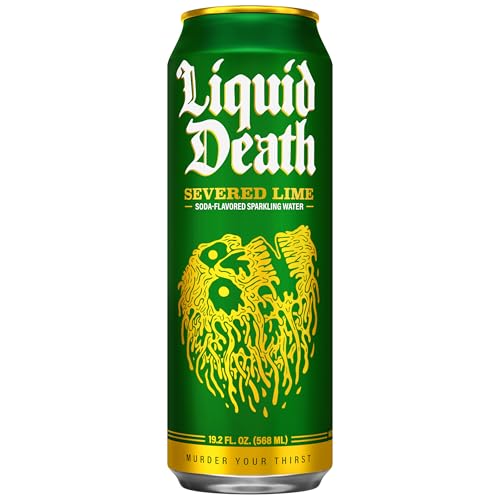 Image of Liquid Death Soda-Flavored Sparkling Water - Severed Lime (Classic Lime Soda), Less Sugar*, Huge Flavor, No Artificial Sweeteners, King Size 19.2 Fl Oz (Pack of 12)