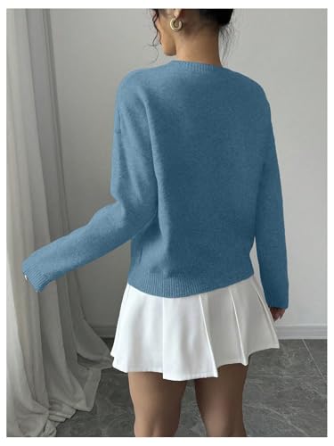 Image of RoseSeek Women's 3D Floral Appliques Crewneck Sweaters Long Sleeve Drop Shoulder Pullovers Elegant Knit Tops