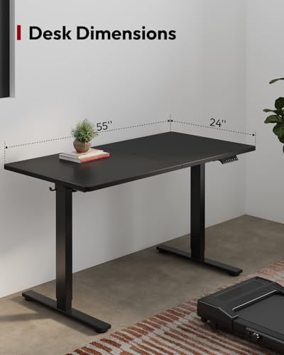 Image of SANODESK Height Adjustable Electric Standing Desk 55x24 Inches, Sit Stand Desk with Splice Board for Home Office, Ergonomic Computer Workstation, Study & Gaming, Black Frame /Black Top