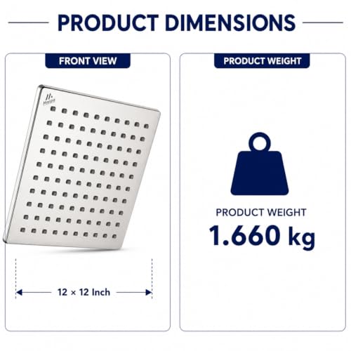 Image of Maipo Elegant 12 Inch Square Stainless Steel Rain Shower Head|Overhead Shower|Universal Bathroom Shower Head|Chrome Finish, Anti-Clog Silicone Nozzles