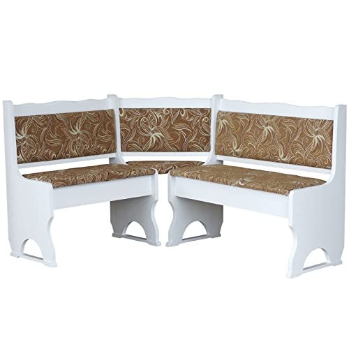 K Koma Banco Esquinero De Madera De Pino, Blanco Con Acolchado Flor Clara, Madera Maciza, 120 X 160 Cm