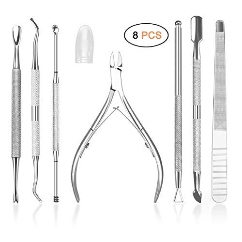 HIFAU 8PCS Premium Cuticle Nippers Pusher Manicure Tools Set, Professional Ingrown Toenail File