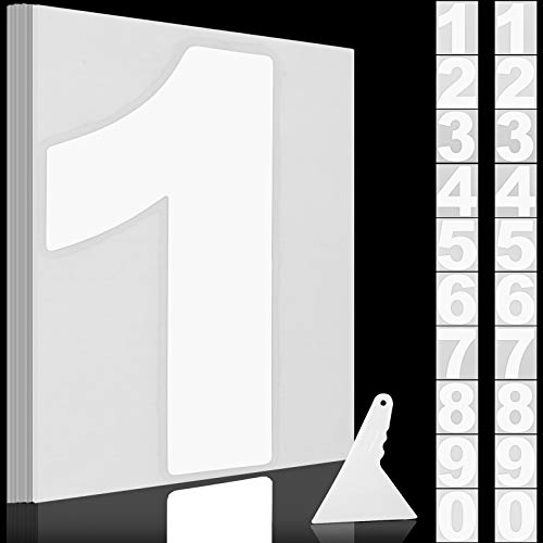 Image of 2 Sets Vinyl Numbers Stickers Self-Adhesive Window Numbers Stickers Die Cut Waterproof Mailbox Number Decals with Scraper for Mailbox Window Car Door Truck House Indoor Outdoor (White,4 Inch)