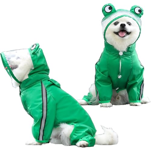Diggly 犬用レインコート 犬レインコート 犬 カッパ 犬服 ペット雨具 梅雨 対応 反射テープ付 着せやすい リード穴あり 帽子付 通気 完全防水 耐久性 快適 防風 防水 お出かけ お散歩 濡れない 可愛い 小型犬 中型犬 (グリーン,M)