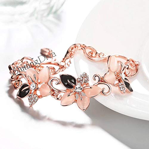 Shining Diva Fashion Latest 18k Rose Gold Stylish Bracelet Earrings Combo Jewellery For Women and Girls