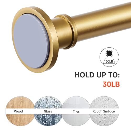 Image of BRIOFOX Industrial Shower Curtain Rod - Rustproof Non-Slip 43-72 Inches Tension Curtain Rod for Window or Bathroom,Frosted Gold Painted Finial
