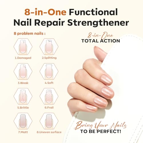 modelones Nail Strengthener and Growth Glitter Dark Brown Nail Polish Nail Repair for Damaged Nails Hardener Extra Strong and Growth Nail Care Gifts for Women Nail Ridge Filler 15ml
