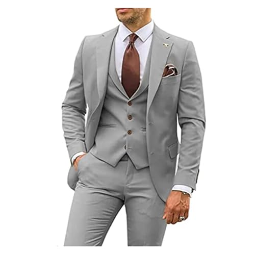 Trajes Para Hombre Slim Fit Trajes de 3 piezas for hombre, esmoquin entallado for novio, trajes de boda for hombre, traje de fiesta Formal for padrinos de boda, hombre Prom Party Blazer Traje Set(GRAY