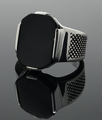KAR 925K Stamped Sterling Silver Black Onyx Men's Plain and Elegant Ring K41Y4