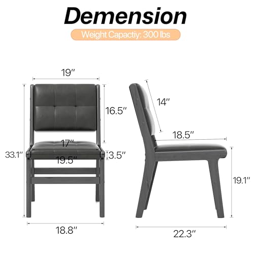 Image of KCC Modern PU Leather Dining Chairs Set of 2, Upholstered Kitchen Chairs with Solid Wood Legs and Comfortable Seat for Dining Room Lounge Bedroom(Black)
