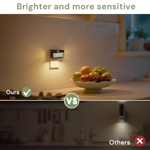 Image of L LOHAS LED Motion Sensor Night Lights, [2 Pack] Dimmable Night Light Plug into Wall with Dusk-to-Dawn Sensor, Adjustable Brightness, 3000K Plug in Nightlight for Bedroom Bathroom Hallway (Black)