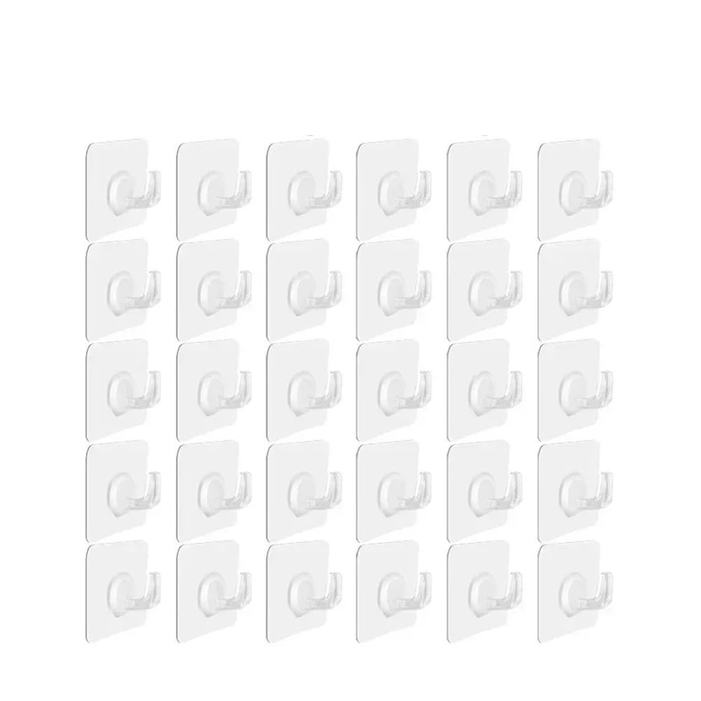 Gentryroo 30Pcs Clear Square Adhesive Ring Hook Punch Free Traceless Plastic Hook