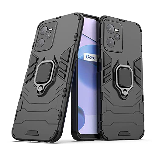 Image of WOW IMAGINE Shock Proof Back Case Mobile Cover for Realme Narzo 50A Prime | Realme C35 (Armor | Hybrid PC + TPU | Full Protection with Ring Holder Kickstand | Carbon Black)