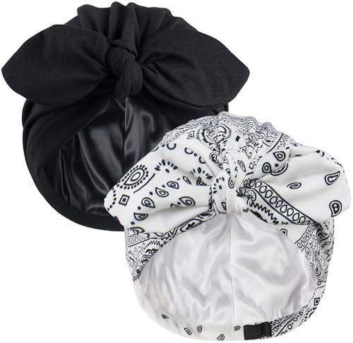 Image of Ababalaya Satin Lined Beanies for Women Chemo Headwear Silky Lined Cotton Sleeping Cap