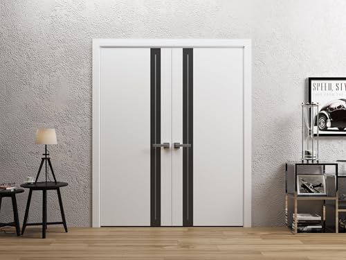 Image of Sartodoors Interior Door 4440 Slab White with Frosted Glass Solid Wood with Honeycomb core Modern Design 24 x 96 in
