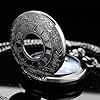 Tiong Black Pocket Watch Hollow Blue Starry Design Roman Numerals Men's Vintage Quartz Pocket Watches with Chain #3