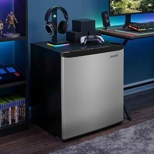 Image of Avanti Mini Fridge 1.6 Cu. Ft. Compact Refrigerator for Dorm, Office & Bedroom, Chiller Compartment, Glass Shelf, Reversible Door with Automatic Defrost, ENERGY STAR, Stainless Steel