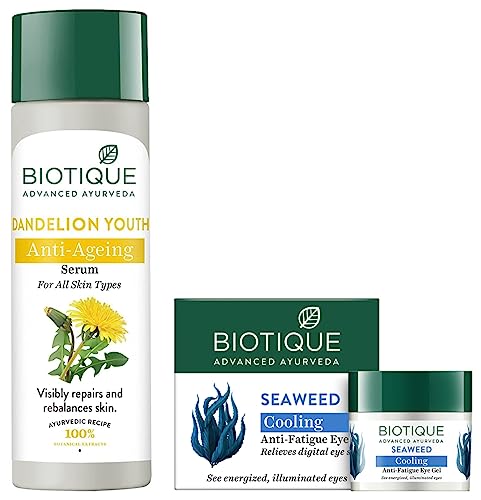 Image of Biotique Bio Dandelion Visibly Ageless Serum, 190ml And Biotique Bio Seaweed Revitalizing Anti Fatigue Eye Gel, 15g