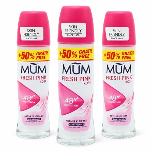Mum Fresh Pink Rose Roll On Deodorant 75ml +50% Extra Free | 48h Anti-Perspirant Protection Long Lasting Freshness Skin Friendly Daily Use for Women (Pack of 3)