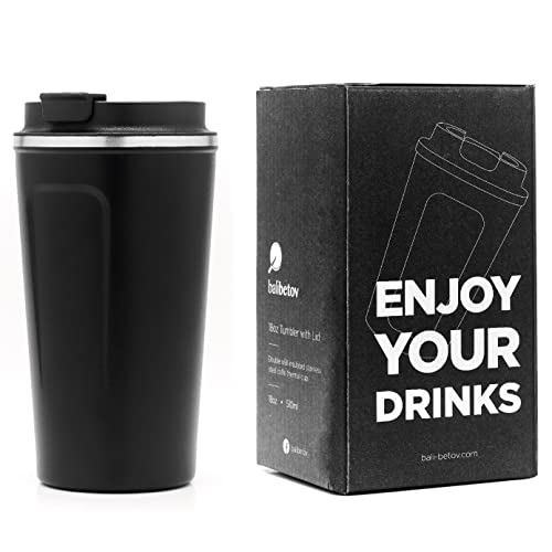 BALIBETOV Vaso Termo (510ml) - Vaso Termo Cafe para Llevar - Taza Termica para Llevar Cafe, Té, Vino, Cerveza y mas - para Frio y Calor (Negro)
