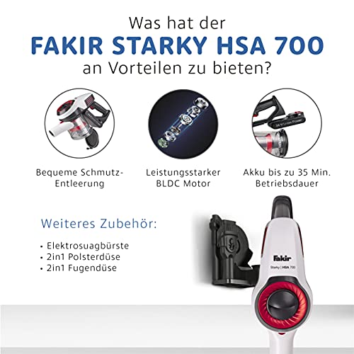 Fakir Starky HSA 700 2972003, Aspirateur sans Fil, Rouge/Blanc, 125 x 25,5 x 21,5 cm, 24 W, 0.5 liters, 85 décibeles - Image 6