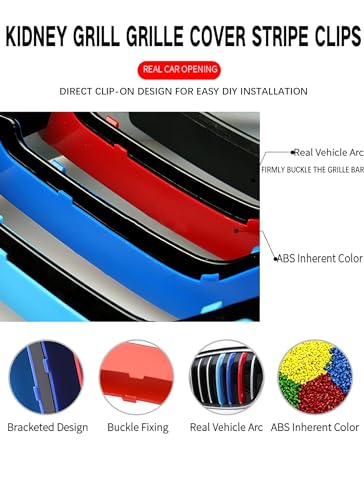 Image of M-Colored Auto Grille Inserts Stripes Trims, Center Kidney Grilles Car Accessories Compatible with BMW 2009-2012 3-Series E90 Auto M-Colored Exterior Interior Decoration,Color A