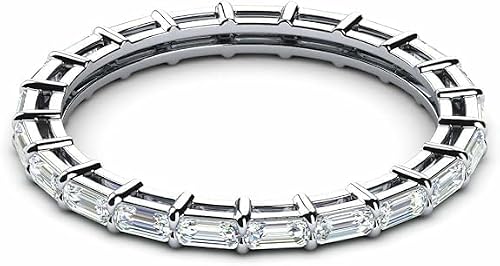 2ct Emerald Cut Lab Created White Diamond 925 Sterling Silver Full Eternity Women's Wedding Band Ring 14k White Gold Finish, Yellow, 12