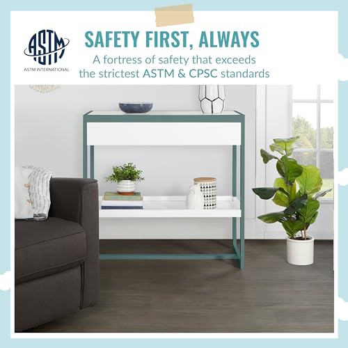 Image of Dream On Me Arlo Changing Table in Jungle Green, Made of Solid New Zealand Pinewood, Non-Toxic Finish, Comes with Water Resistant Mattress Pad & Safety Strap