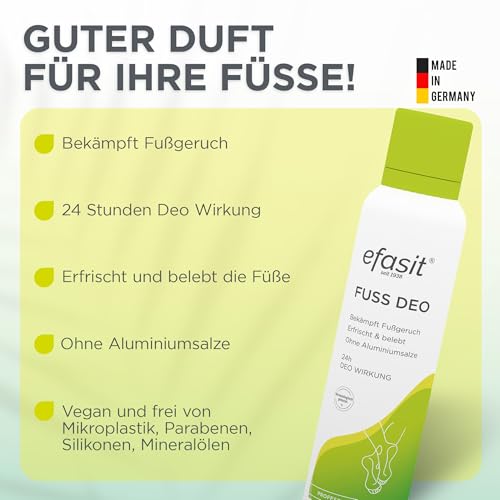 efasit Fußdeo - 24h Wirkung, Fußdeo erfrischt und belebt, Fußspray bekämpft langanhaltend Fußgeruch, ohne Aluminiumsalze, 150 ml